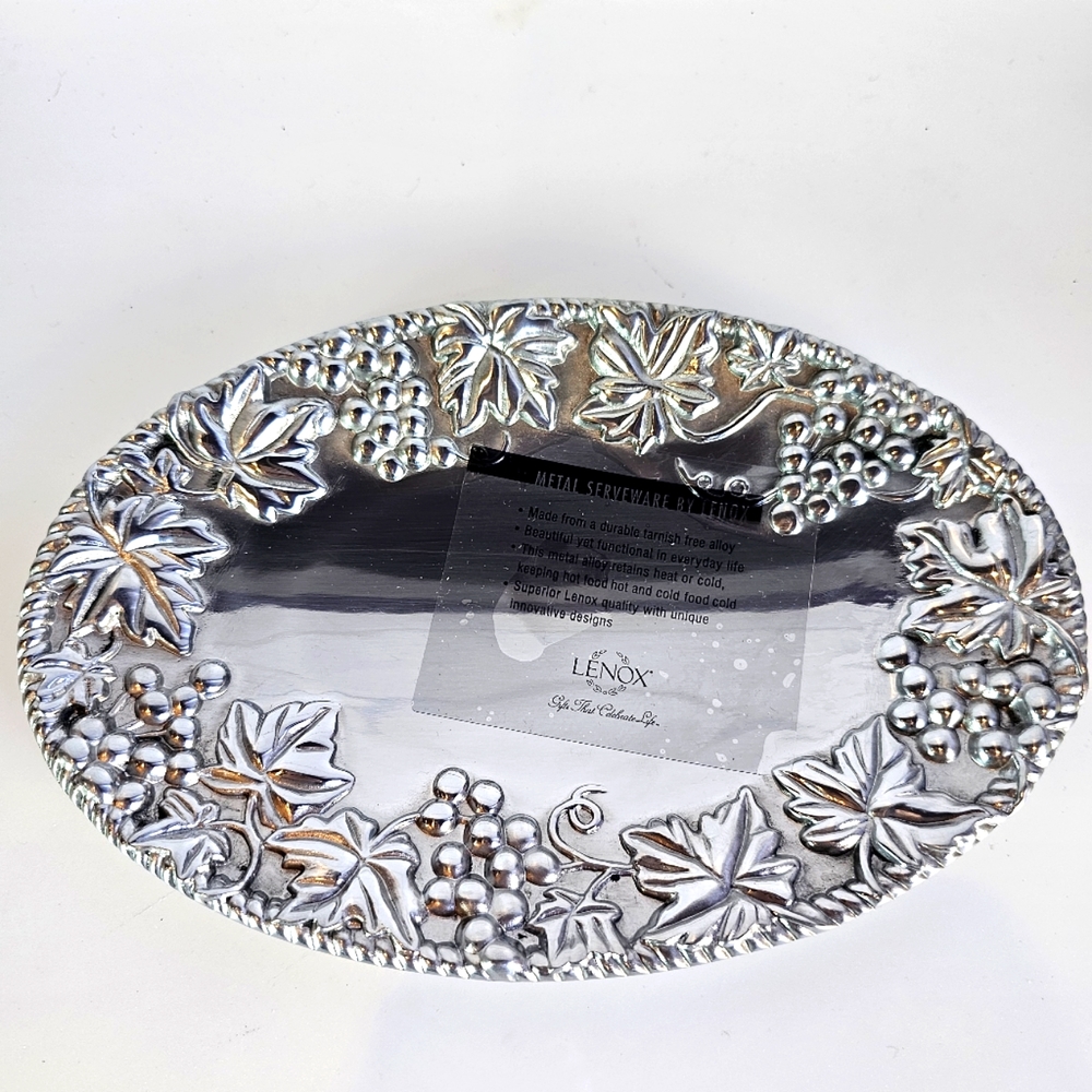 LENOX Metal Serveware  6" x 9" Oval Grapes Leaves Plate Platter Dish